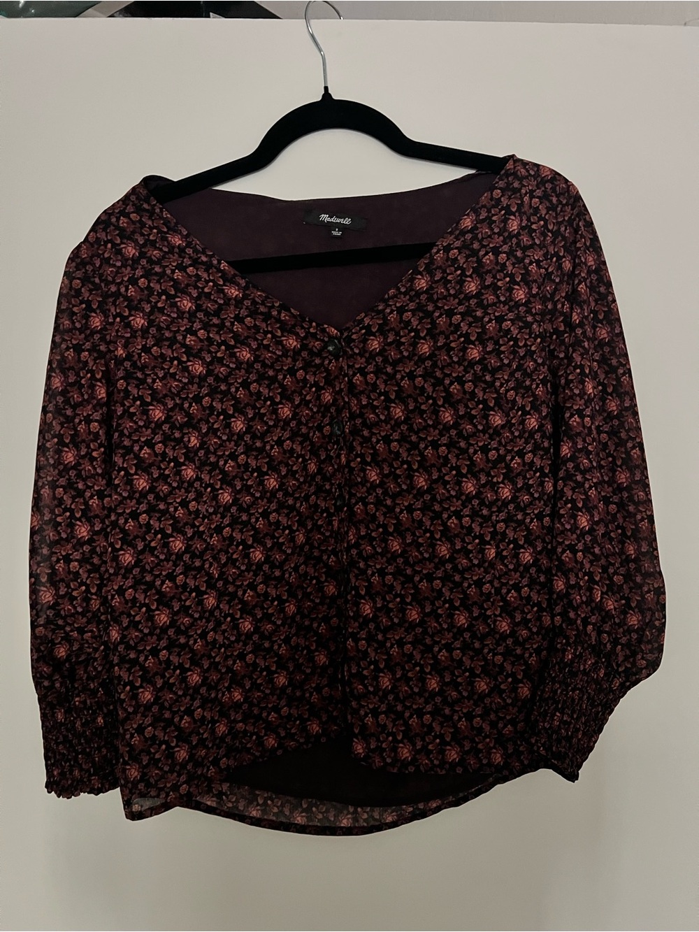 Madewell Floral Button-Front Blouse with Pink Roses